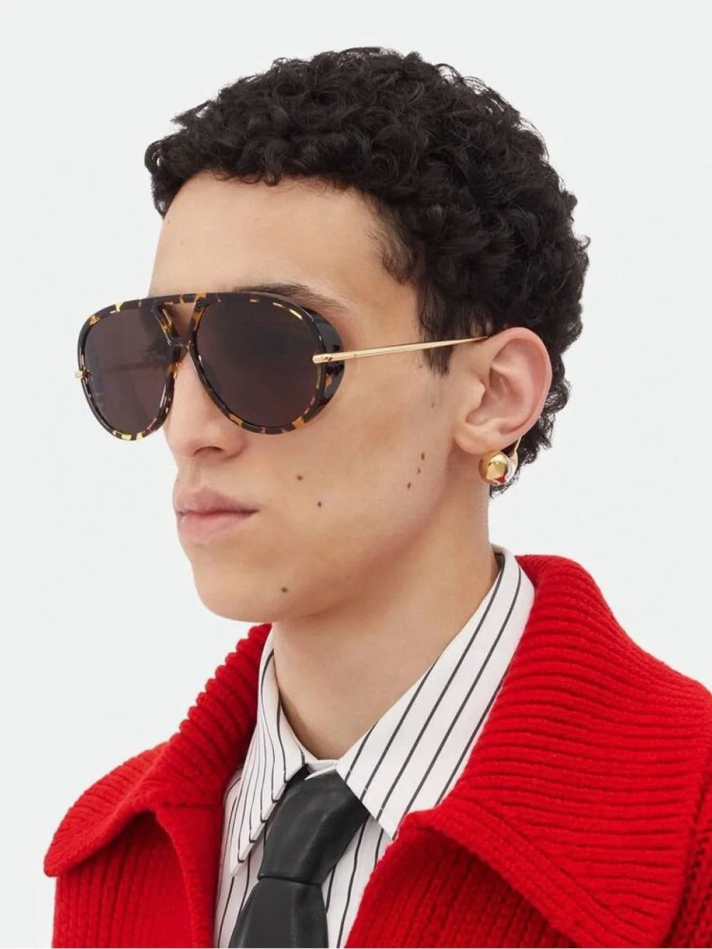 Bottega Veneta Tortoiseshell and Gold Gradient Lens Aviator Sunglasses